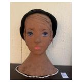 Vintage burlap straw mannequin head bust with