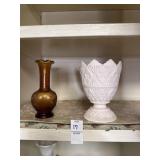 Napco light pink milk glass vase and amber glass