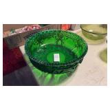 E. Smith Hobstar & Arches Green Glass Bowl