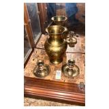Lot of Brass Candlestick Holders and Vase