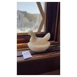 Miniature Milk Glass Hen on a Nest