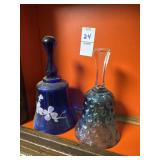 2 glass collectible bells one signed