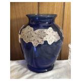 Cobalt blue vase with silver toned snowflake