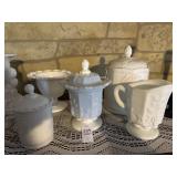 Lot of 5 milk glass items - lidded jars, bowl and