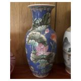 Vintage blue-ground Chinoiserie porcelain lotus