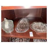 Glass candy dish and 2 serving dishes