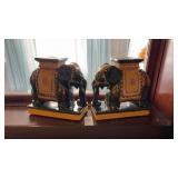 Vintage Pair Of Green Ceramic Asian Elephant