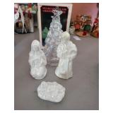Pearlized glass Christmas tree & 3 piece Nativity