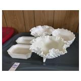 Lot of 5 ruffled milk glass pieces