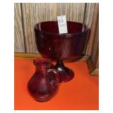 Tree Bark ruby glass bowl and avon ruby mini