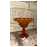 VTG FENTON AMBERINA DIAMOND CUT GLASS RUFFLED RIM
