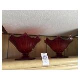 Set of 2 Vintage ruby red and amberina-tipped