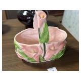Japan stamped ceramic pink floral basket