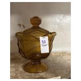 Vintage amber glass cabbage leaf lidded candy