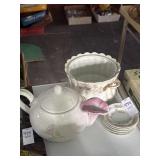 Green and pink floral decorative tea pot, mini