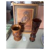 Wooden owl art and carved wooden decorative