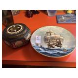 Decorative ship plate and vintage Soviet-era