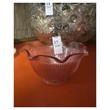 Vintage pink ribbed bowl with scalloped edges