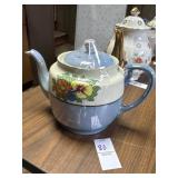 Japanese blue lusterware floral teapot