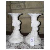 Set of milk glass cherub candlestick holders