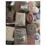 Lot of vintage silver toned jewelry/trinket boxes