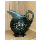 Vintage Hull green and blue rose pitcher