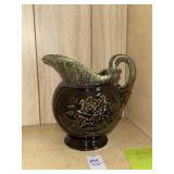 Vintage Hull green and brown rose pitcher