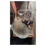 Tray of Cut Glassware and Teapot