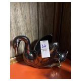 Vintage iridescent black and gold ceramic swan