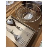 Bread basket and serving utensils