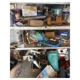 2 shelfs and floor lot if misc hardware, parts