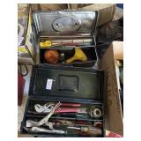 2 metal tool boxes with assorted tools and misc