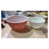 Pink and White Pyrex Nesting Bowls