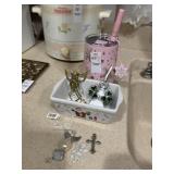 Angel trinkets, snowflake tumbler and snowman