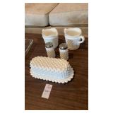 Lot of Hobnail Butter Dish, Salt and Pepper