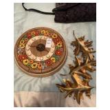 Ceramic wall clock and leaf decor