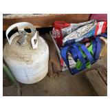 Propane can and assorted bags