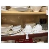 Shelf lot of assorted dishes - Corelle cups,