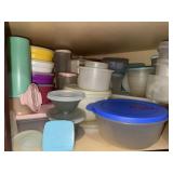 Shelf lot of assorted Tupperware- pudding cups,