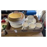 Tray of China Plates and Mugs