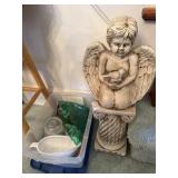 Cherub statue and misc Christmas kitchenware