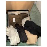 Ladies brown boots (8), boot socks and gloves