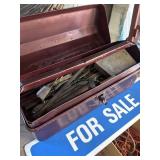 Metal tool box with assorted tools and hardware