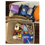 Box of hot wheels and other toys