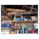 3 shelf lots of assorted hardware and misc fluids