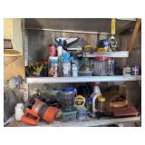 2 shelf lots of misc hardware, vintage oil can