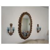 Vintage Gold Oval Mirror with Matching Candle
