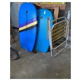 Vintage boogie boards & metal chair