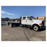 2005 FORD F750 CREW CAB, FLATBED, DIESEL LOW MILES