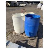 (3) PLASTIC 50 GALLON DRUMS